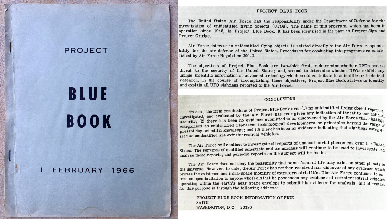 A Project Blue Book report cover — the system Project Grudge directly produced when it was succeeded by Edward Ruppelt's reformed effort in 1951–52.